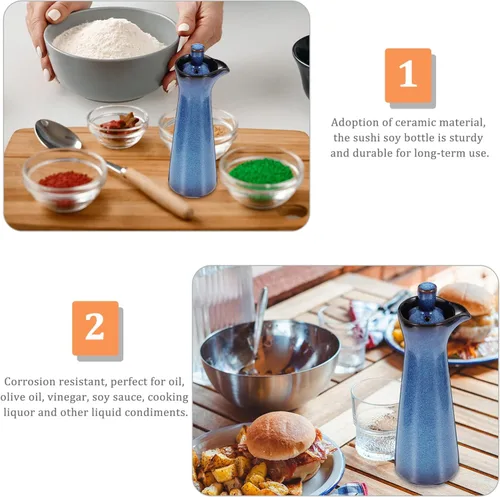 Miniatura 9 de Kichvoe Botella de condimento de cerámica de estilo japonés, recipiente de salsa de esmalte vintage para uso doméstico y restaurante, recipiente