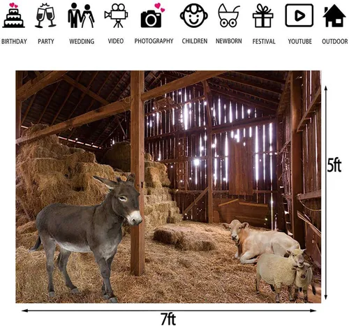 Miniatura 5 de Zliisang Telón de Fondo de Natividad de Granero Antiguo Paja Heno Granja Occidental Escena de Pajar de la Natividad de Jesús Telón de Fondo Tema