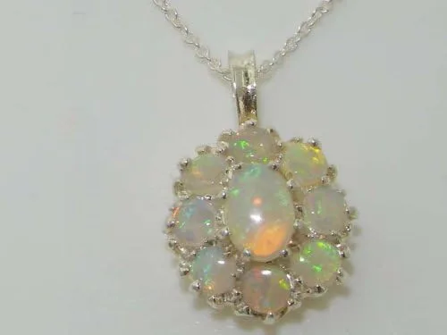 Miniatura 3 de Ladies Solid 925 Sterling Silver Natural Fiery Opal Large Cluster Pendant Necklace