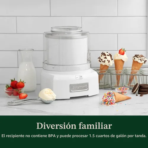 Miniatura 5 de Máquina para hacer helado Cuisinart, máquina de 1.5 cuartos con doble aislamiento, para sorbete y yogur helado, lista en 20 minutos, ICE-21P1, blanca