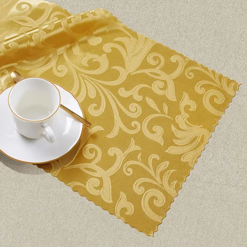 Miniatura 6 de Manyshofu 5 caminos de mesa de satén dorado – 12 x 108 pulgadas, decoración de damasco, impresión jacquard brillante y suave de boda para banquetes