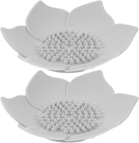 Zerodeko 2 piezas de soporte para jabonera en forma de flor, bandeja de silicona con tapa de jabón autodrenante para baño y cocina
