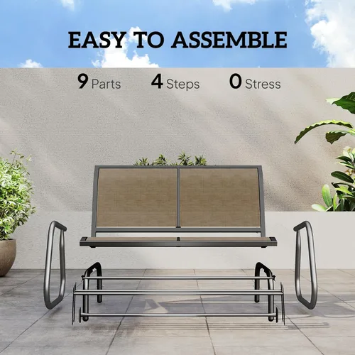 Miniatura 5 de Outsunny Banco planeador para 2 personas para exteriores, silla mecedora doble para patio, sofá biplaza con marco de acero recubierto de polvo