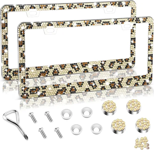 Miniatura 9 de Amiss Marco de matrícula brillante para mujer, 1 paquete de diamantes de imitación hecho a mano de cristal de acero inoxidable de alta calidad, Negro