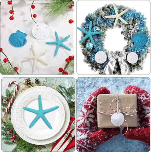 Miniatura 4 de Chuangdi 20 adornos de resina de estrella de mar de concha de mar, decoraciones colgantes con cuerda y cinta azul para verano, playa, boda, fiesta
