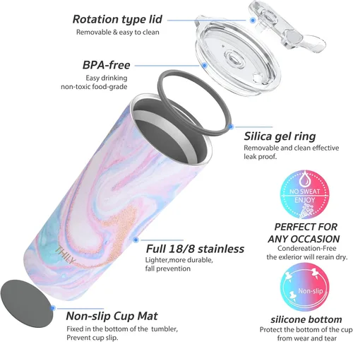 Miniatura 4 de THILY Vaso de café de acero inoxidable de 26 onzas, taza de viaje con triple aislamiento con tapa a prueba de salpicaduras, para bebidas heladas