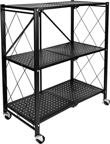 HealSmart Estante de metal plegable de 3 niveles resistente, 14.96 pulgadas de profundidad x 27.95 pulgadas de ancho x 34.25 pulgadas de alto, Negro