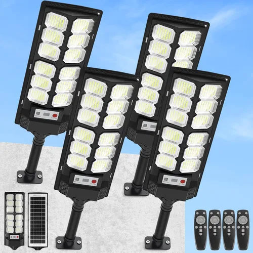 4-Pack Solar Street Lights Outdoor, 13000LM 6500K Waterproof LED Solar Flood Lights with Motion Sensor, Dusk to Dawn Solar-Powered Light for