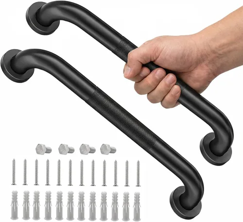 Miniatura 9 de Un paquete de barra de agarre de ducha negra mate de 12 pulgadas de acero inoxidable de seguridad para duchas, barra de equilibrio de baño