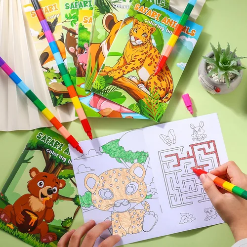 Miniatura 5 de BenLouis 24 Piezas Mini Libros para Colorear Safari de la Selva Niños Animales del Zoológico Recuerdos de Fiesta Pequeños Libros de Actividades a