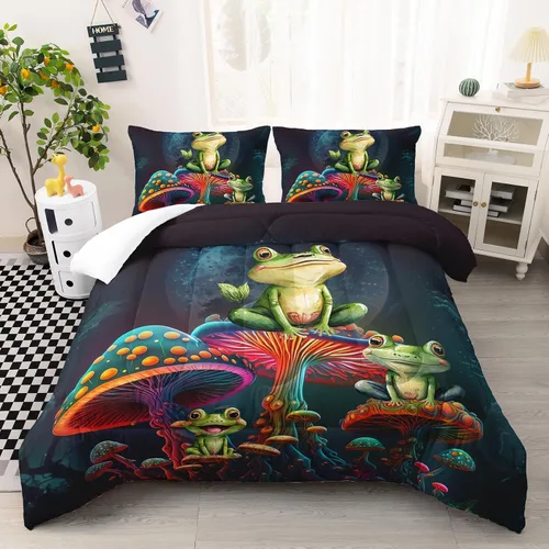 Miniatura 22 de AILONEN Juego de edredón con cabeza de lobo impresa tamaño individual, juego de ropa de cama de lobo para la noche para niños y hombres, juego