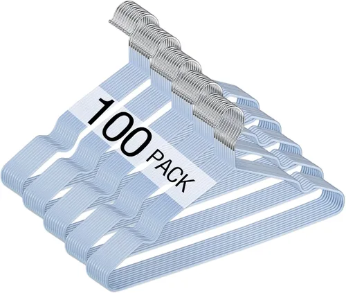 Miniatura 9 de Wesiti 100 piezas de perchas de alambre de metal antideslizantes para ahorrar espacio, perchas fuertes de 15.7 pulgadas en triángulo para ropa