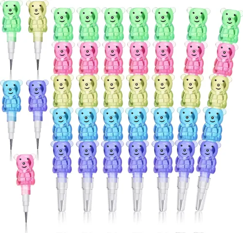 Chinco 20 lápices apilables de plástico con forma de oso de punta apilable, 5 en 1, recuerdos de fiesta de colores para suministros de fiesta de