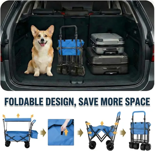 Miniatura 8 de Carro plegable extragrande con toldo extraíble, remolque plegable resistente de 250 libras/262 litros con ruedas todo terreno de 7 pulgadas, asas