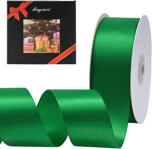 LIUYAXI Cinta de satén verde de doble cara de 1-1/2 pulgadas x 50 yardas, cintas perfectas para manualidades, envoltura de regalos de Navidad, hacer