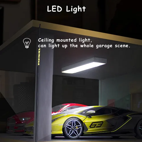 Miniatura 3 de Vitrina de coche modelo a escala 1/18 – vitrina de garaje de coche 1:18 con cubierta de acrílico transparente e iluminación LED para automóviles
