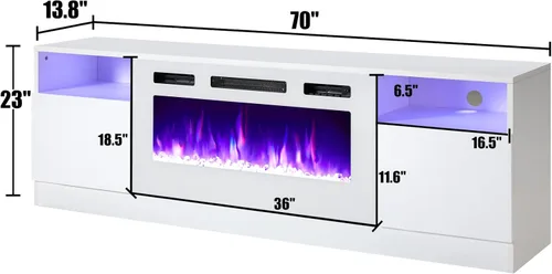 Miniatura 7 de AMERLIFE - Soporte de TV con chimenea, centro de entretenimiento con luz LED y chimenea eléctrica de 36 pulgadas, soporte de entretenimiento moderno