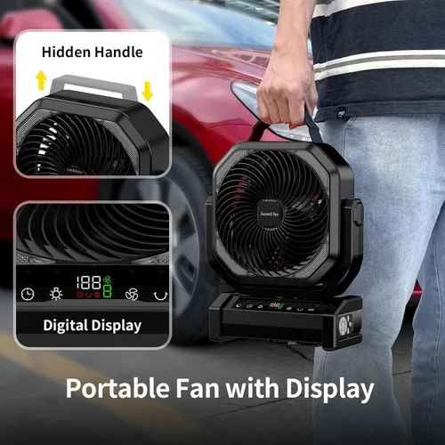 Miniatura 7 de Ventilador de camping Socool con luz, ventilador con batería recargable de 20,000 mAh con control remoto, 112 horas y 8 velocidades, pantalla
