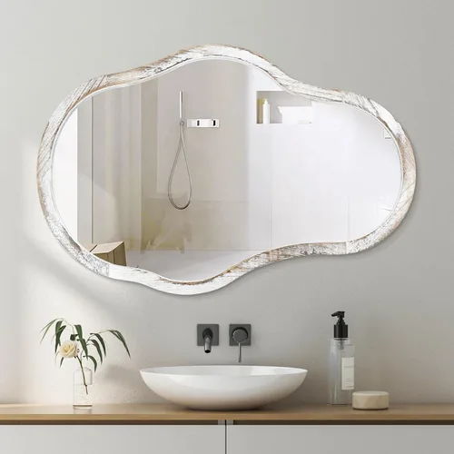 Espejo asimétrico para pared, con marco de madera de nube irregular, moderno, único, decorativo, artístico, para dormitorio, sala de estar, baño,