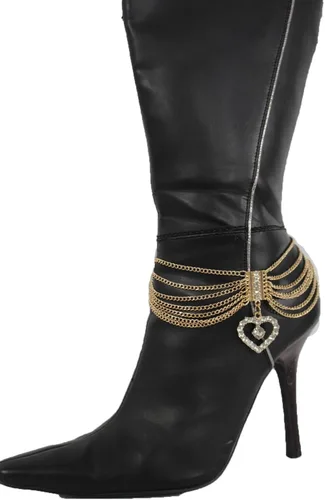Miniatura 8 de TFJ - Pulsera de cadena para botas de moda occidental para mujer, diseño de metal dorado, con dije de corazón