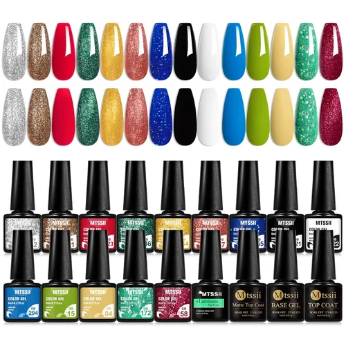 Miniatura 14 de MTSSII Juego de 18 esmaltes de uñas de gel, color nude, rosa, azul, amarillo, kit de esmalte de uñas de gel, compatible con lámpara UV/LED, remojar