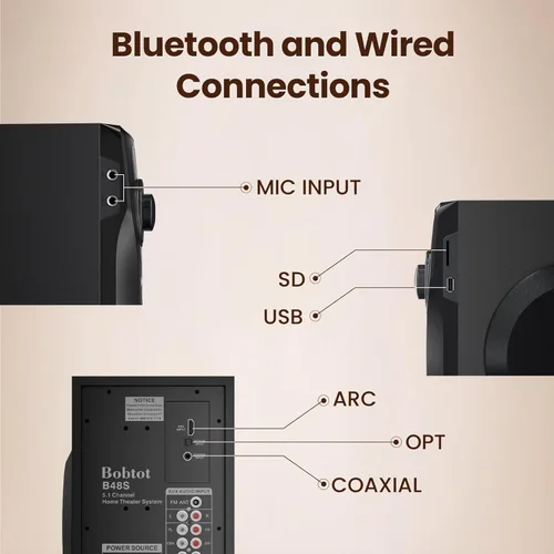 Miniatura 7 de Bobtot Sistema de sonido envolvente Altavoces de cine en casa - Subwoofer de 5.25 pulgadas, 700 vatios de potencia máxima 5.1/2.1 Sistema