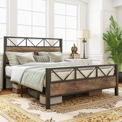 Miniatura 3 de LIKIMIO - Base de cama Queen, cabecero industrial alto de 51.2", con soporte metálico resistente, estructura de cama sólida y estable, libre