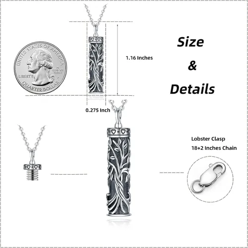Miniatura 158 de Collar con colgante de urna de cenizas de cremación y árbol de la vida para mujer, plata de ley US1