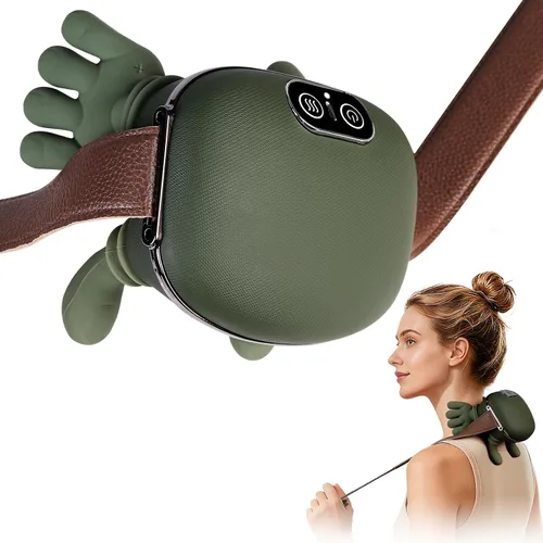 Masajeador de cuello con calor, masajeador eléctrico Shiatsu para cuello y hombros con mano maestra N7, regalos para hombres y mujeres Verde