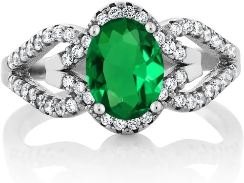Miniatura 2 de Gem Stone King Anillo de plata de ley 925 con esmeralda simulada verde para mujer, 2.12 quilates (disponible en 5,6,7,8,9), Metal Gema, esmeralda