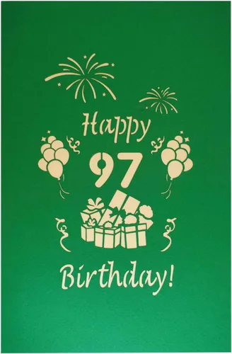 Miniatura 7 de iGifts And Cards Tarjeta desplegable 3D de cumpleaños 97, regalos coloridos y celebración de hitos de globos, saludo sincero para personas mayores