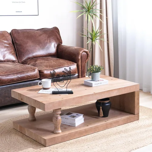 Miniatura 21 de Mesa de centro de madera, 39.37 pulgadas, cuadrada de mediados de siglo, mesa central de madera moderna de madera de fibropanel de densidad media