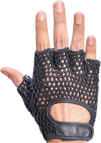Miniatura 6 de Levantamiento de pesas de malla de cuero real gimnasio entrenamiento fitness conducción silla de ruedas guantes negros