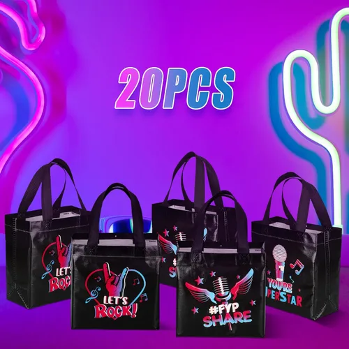 Miniatura 3 de Pinkunn 20 piezas de bolsas de regalo para fiesta musical, bolsas de regalo no tejidas, suministros para regalos temáticos para adolescentes, cajas