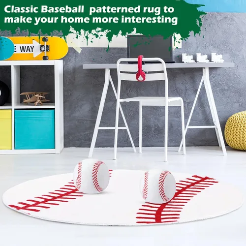 Miniatura 6 de Nuanchu 3 almohadas de felpa de béisbol y alfombra de béisbol para decoración de la habitación de los niños, mullidas y suaves, cojines deportivos