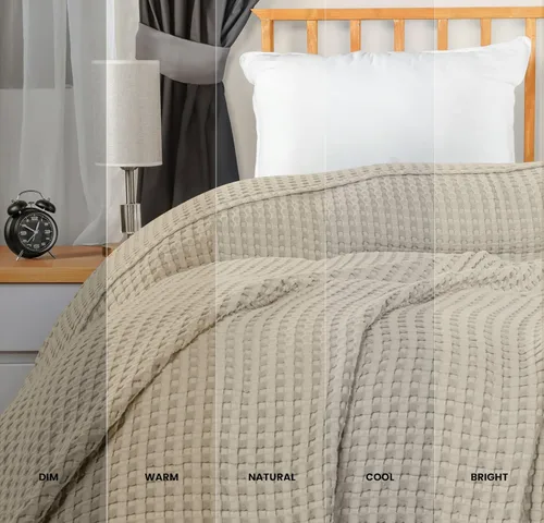 Miniatura 2 de Utopia Bedding Manta de punto gofre de 100 % algodón, tamaño grande para cama, ligera, transpirable, suave y acogedora, regalos para mujeres, Caqui