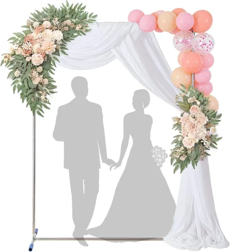 Soporte de fondo cuadrado de metal de 7 x 5 pies, marco de soporte de arco de boda resistente con base de soporte para ceremonias, fiestas,
