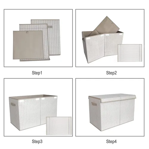 Miniatura 3 de Caja organizadora de juguetes para niños y niñas, contenedor grande de almacenamiento de tela plegable con tapa abatible y asas para ropa, manta