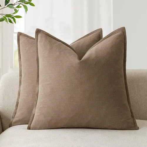 Miniatura 19 de Foindtower Paquete de 2 fundas de almohada decorativas de lino y liso, funda de cojín decorativa suave, estilo bohemio campestre para silla, sofá