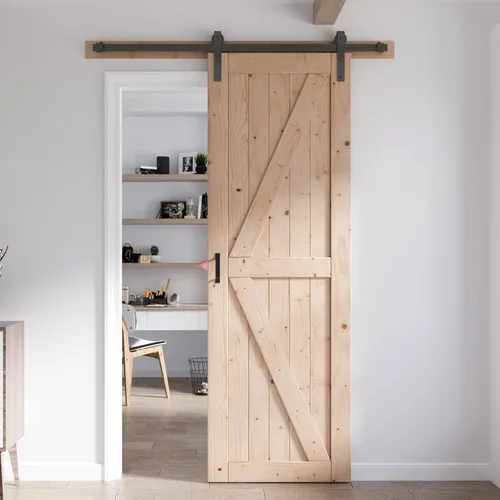 Miniatura 12 de FREDBECK - Puerta de granero de madera de 48 x 84 pulgadas con kit de herrajes para puerta de granero de 8 pies incluido, forma K, panel de abeto