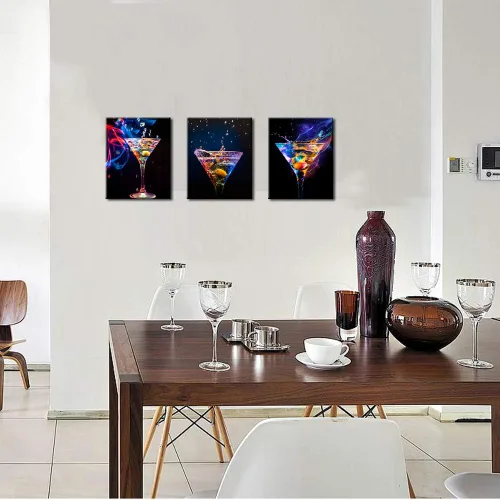 Miniatura 5 de Biuteawal - 3 piezas de arte de pared colorido vino espumoso, pintura sobre lienzo, bebidas de vino, impresión artística para decoración de fiestas