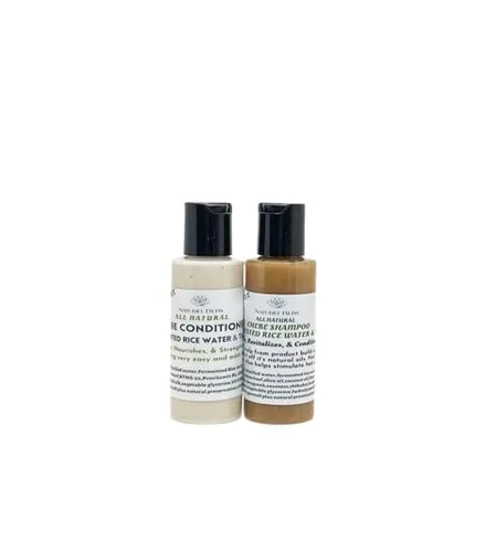 Miniatura 3 de Tamaños de muestra Croton Zambesicus Paquete de champú y acondicionador de agua de arroz fermentado y seco... Kit de crecimiento del cabello