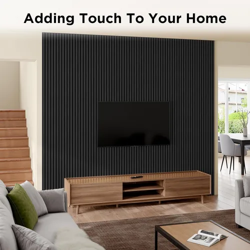 Miniatura 7 de Paneles Acústicos de Listones de Madera, 94" x 23.6" Cada Panel de Pared de Listones de Madera Insonorizante, Negro Clásico, Paquete de 2