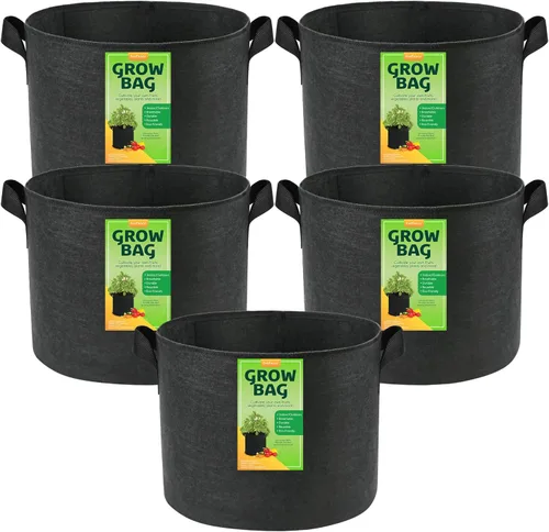 Miniatura 7 de LotFancy Paquete de 5 bolsas de cultivo de 10 galones, macetas de tela de aireación no tejida gruesa de 10.58 oz con asas reforzadas, contenedores