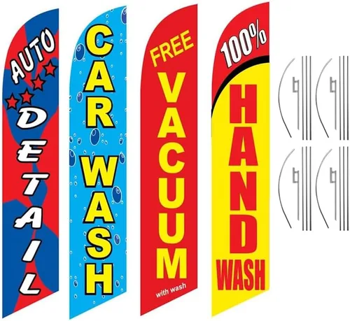 Paquete de 4 letreros de lavado de autos, paquete de publicidad para lavado de autos, detalle automático, lavado a mano, vacío, eslóganes de lavado