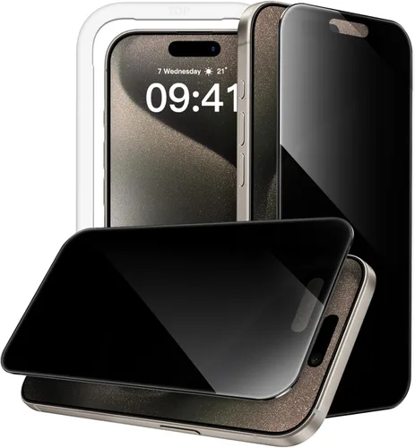 Miniatura 16 de JETech Protector de pantalla de privacidad de 360 grados para iPhone 15 de 6.1 pulgadas, película de vidrio templado antiespía de 4 vías