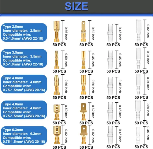 Miniatura 4 de Qibaok - Kit de herramientas de engaste de terminales de cable, crimpadora de cables de trinquete AWG 22-16 (0.5-1.5 mm²) con 500 conectores macho
