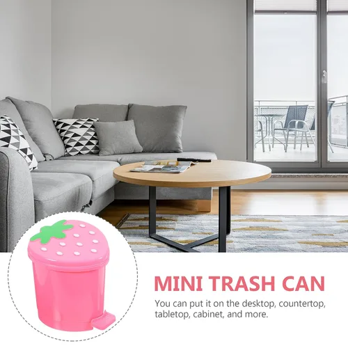 Miniatura 8 de NUOBESTY Mini basurero de escritorio de fresa con tapa de 4.13 x 3.54 pulgadas, lindo cubo de basura rosa para escritorio de oficina en casa