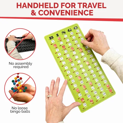 Miniatura 5 de MR CHIPS Tarjeta Maestra de Bingo con Punta de Dedo Anti-Atasco con Ventanas Deslizantes Tarjetas de Cartón Grande para Cantar Estilo Verde Tablero