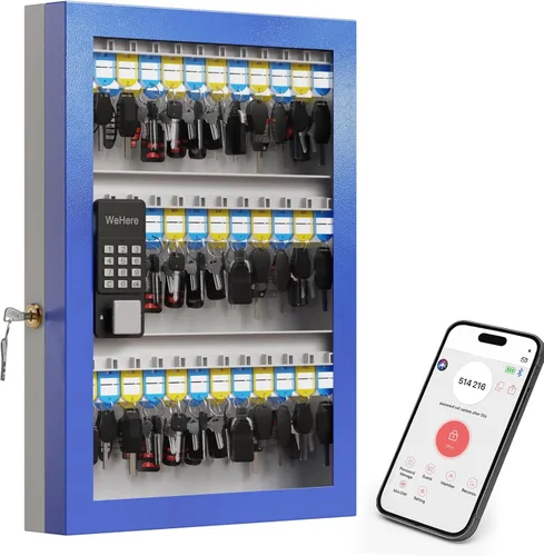 WeHere Caja de bloqueo inteligente de 72 teclas para montaje en pared, gabinete de llaves comercial con aplicación, teclado, Bluetooth y desbloqueo